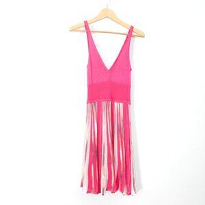Pink Dress Small Mini Tank V Neck Swing Striped Knit Ribbed‎ Barbiecore GUESS